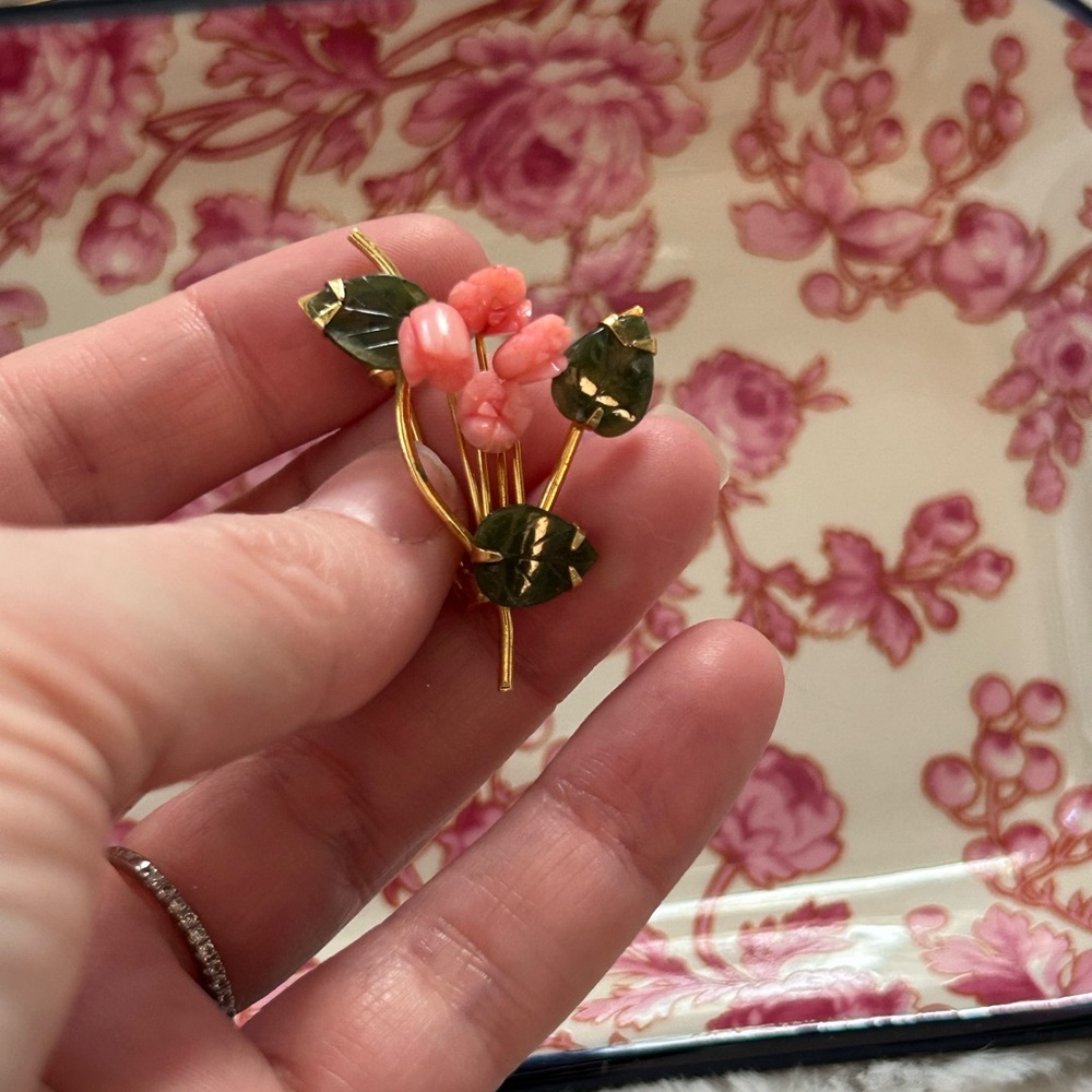 Floral Gold and Pink/Green Brooch